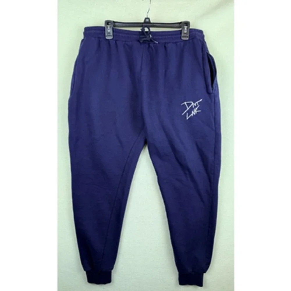 DNT LNK Mens Navy Blue Graphic Logo Jogger Sweatpants Size 4XL Zipper Pockets
